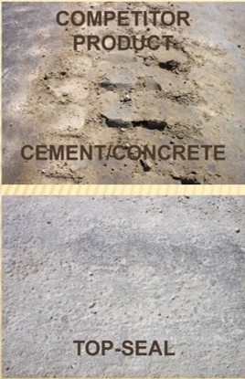 Comparación visual: producto competidor (cemento/concreto) vs Top-Seal White™
